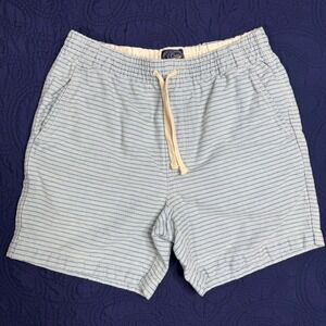 J. Crew Mens Dock Shorts Small Blue White Striped Elastic Waist Drawstring 6"
